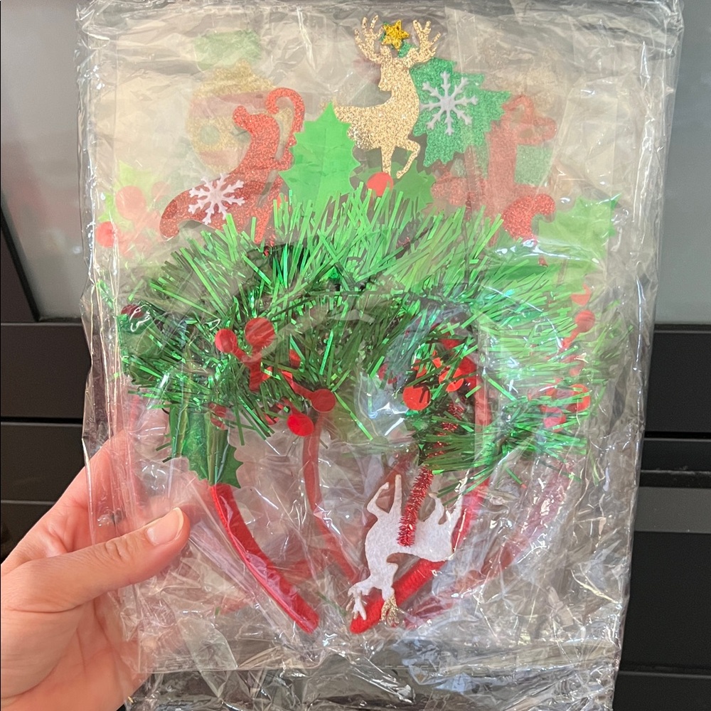 Festive Christmas Headbands with Tinsel and Reindeer Accents